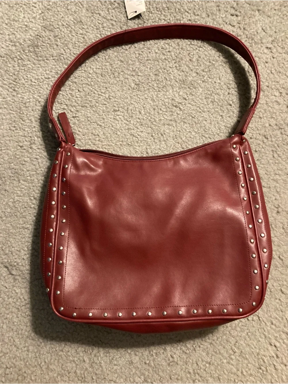 Red Stud-Trim Shoulder Bag with Matching Wallet